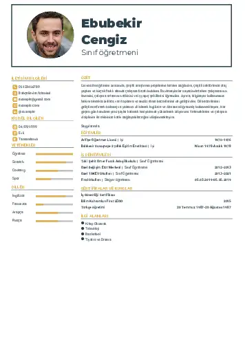 Sınıf Öğretmeni Cv Örnekleri cv indir